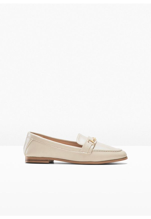 bonprix - Loafersy ze sprzączką. Zapięcie: bez zapięcia, sprzączka. Kolor: beżowy. Styl: elegancki