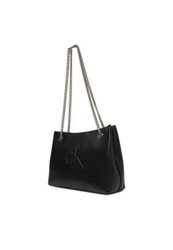 Calvin Klein Jeans Torebka Sculpted Chain Shoulder Bag LV04K3163G Czarny. Kolor: czarny. Materiał: skórzane