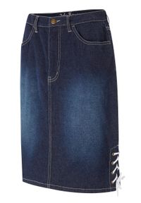 Spódnica dżinsowa ze stretchem i ozdobnym sznurowaniem bonprix ciemnoniebieski "used". Kolor: niebieski #1