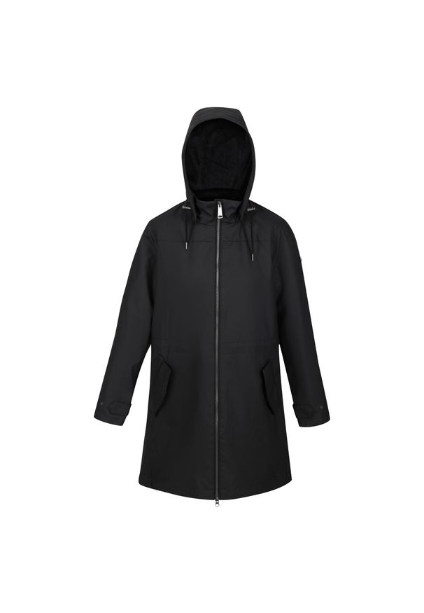 Kurtka turystyczna damska Fantina Regatta parka z kapturem. Typ kołnierza: kaptur. Kolor: czarny. Materiał: puch. Sport: turystyka piesza