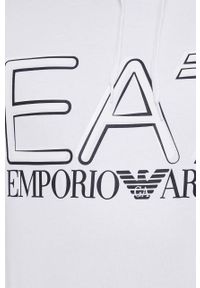 EA7 Emporio Armani Bluza bawełniana męska kolor biały z kapturem z nadrukiem. Okazja: na co dzień. Typ kołnierza: kaptur. Kolor: biały. Materiał: bawełna. Wzór: nadruk. Styl: casual #3