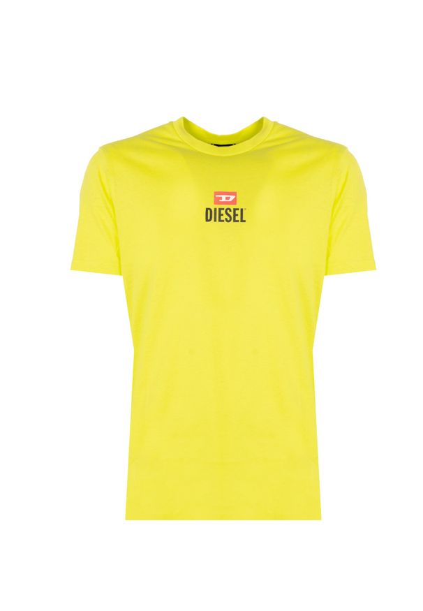 Diesel T-Shirt "T-Just" | A11184-RGRAI-5JE | Mężczyzna | Żółty. Okazja: na co dzień. Kolor: żółty. Materiał: bawełna. Wzór: nadruk. Styl: klasyczny, elegancki, casual