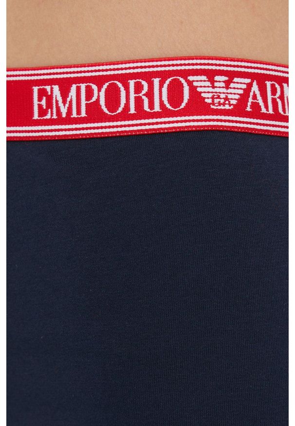 Emporio Armani Underwear szorty damskie kolor granatowy z nadrukiem medium waist. Kolor: niebieski. Materiał: materiał. Wzór: nadruk
