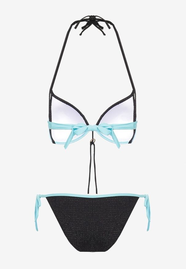Renee - Jasnoniebieskie Bikini Dwuczęściowe Wiązany Biustonosz i Figi ze Sznurkami Lutella. Kolor: niebieski. Wzór: aplikacja
