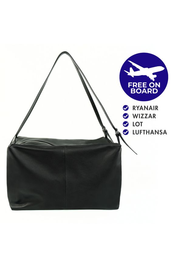 Worek na ramię Solier FL36 Oriana czarny. Kolor: czarny. Wzór: gładki, paski. Materiał: skórzane. Styl: klasyczny, casual, biznesowy, elegancki. Rodzaj torebki: na ramię