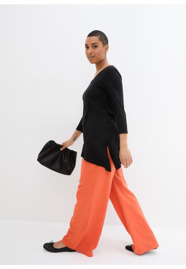 bonprix - Długi T-shirt z mieszanki bawełny z wiskozą. Kolor: czarny. Materiał: wiskoza, bawełna. Długość: długie