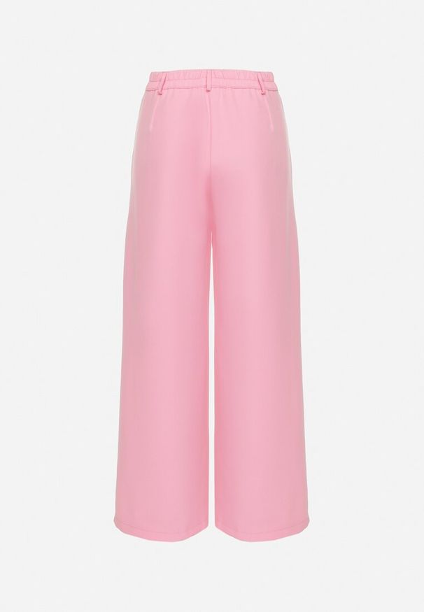 Born2be - Różowe Spodnie Garniturowe o Szerokim Kroju z Zakładkami i Wysokim Stanem Ulianeria. Okazja: do pracy, na co dzień, na spotkanie biznesowe. Stan: podwyższony. Kolor: różowy. Styl: casual, klasyczny, biznesowy