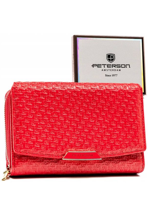 Portfel damski Peterson PTN 001-YS czerwony. Kolor: czerwony. Materiał: skóra ekologiczna. Wzór: aplikacja