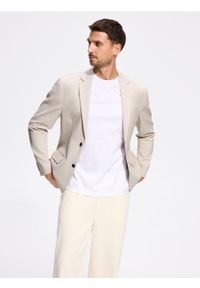 Reserved - Marynarka slim fit - beżowy. Kolor: beżowy. Materiał: wiskoza, dzianina
