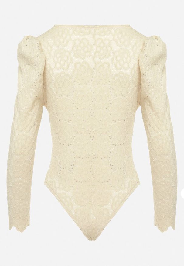 Born2be - Beżowe Koronkowe Body z Kopertowym Dekoltem Mardie. Kolor: beżowy. Materiał: koronka. Wzór: aplikacja