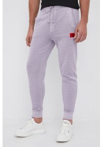 Hugo - Spodnie. Kolor: fioletowy. Materiał: bawełna. Wzór: aplikacja