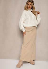 Renee - Beżowa Spódnica z Wełną High Waist o Rozkloszowanym Kroju Emirela. Okazja: na spotkanie biznesowe, do pracy. Stan: podwyższony. Kolor: beżowy. Materiał: wełna. Styl: wizytowy, biznesowy, elegancki #3