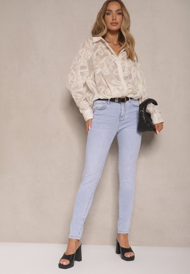 Renee - Jasnoniebieskie Jeansy z Bawełny Typu Skinny High Waist Morlevia. Okazja: na co dzień. Stan: podwyższony. Kolor: niebieski. Styl: casual