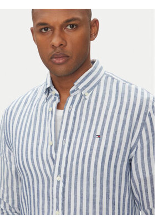 TOMMY HILFIGER - Tommy Hilfiger Koszula Essential MW0MW38581 Niebieski Regular Fit. Kolor: niebieski. Materiał: len