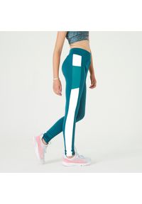 DOMYOS - Legginsy dziecięce Domyos S500. Stan: podwyższony. Kolor: zielony, niebieski, wielokolorowy. Materiał: elastan, poliester, materiał