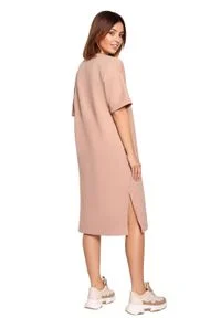 BE - Swobodna shirtowa sukienka midi z krótkim rękawem mokka. Długość rękawa: krótki rękaw. Długość: midi