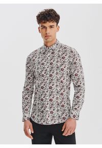 Pako Lorente - PAKO LORENTE – Biała koszula w kwiaty. Typ kołnierza: kołnierzyk klasyczny. Kolor: biały. Materiał: elastan, bawełna. Długość rękawa: długi rękaw. Długość: długie. Wzór: kwiaty. Styl: klasyczny #1
