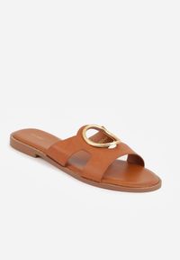 Renee - Brązowe Klapki VICES z Okrągłym Wycięciem i Metalicznym Detalem Lamecea. Okazja: na co dzień. Nosek buta: okrągły. Kolor: brązowy. Materiał: denim. Sezon: lato. Styl: casual, retro #7