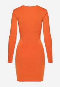 Born2be - Pomarańczowa Dopasowana Sukienka Mini z Kwadratowym Dekoltem Iceria. Typ kołnierza: dekolt kwadratowy. Kolor: pomarańczowy. Długość: mini #7