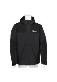 Kurtka w góry męska Jack Wolfskin A618726350. Typ kołnierza: kaptur, golf. Kolor: czarny. Materiał: syntetyk. Sport: wspinaczka