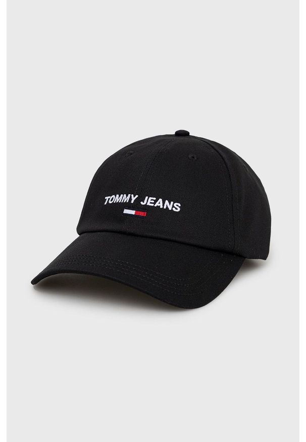 Tommy Jeans czapka bawełniana kolor czarny z aplikacją. Kolor: czarny. Materiał: bawełna. Wzór: aplikacja