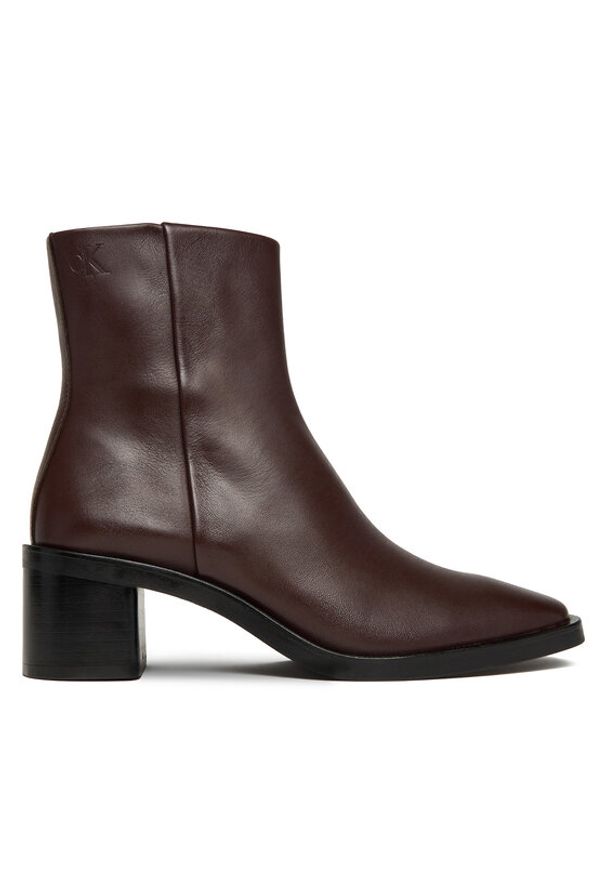 Calvin Klein Botki Block Heel Zip Boot Lth HW0HW02593 Bordowy. Kolor: czerwony. Materiał: skóra
