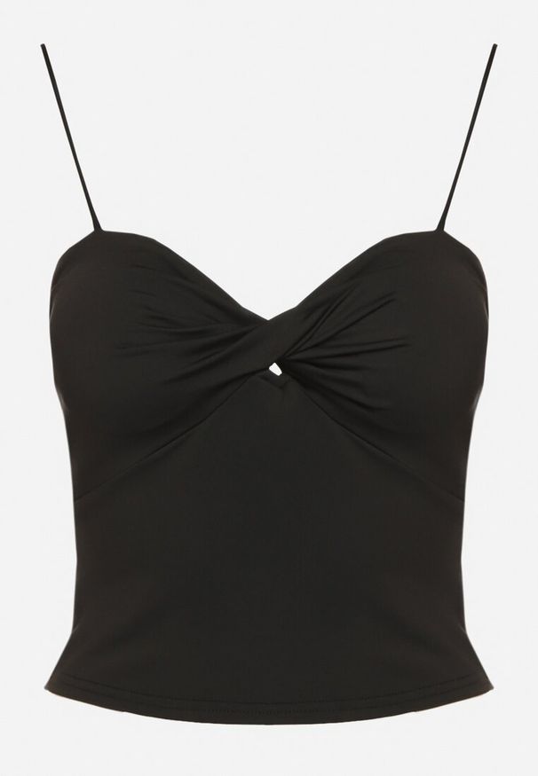 Born2be - Czarny Top z Wiskozą Marszczeniem i Usztywnionymi Miseczkami Meraliana. Okazja: na co dzień. Kolor: czarny. Materiał: wiskoza. Sezon: lato. Styl: sportowy, casual
