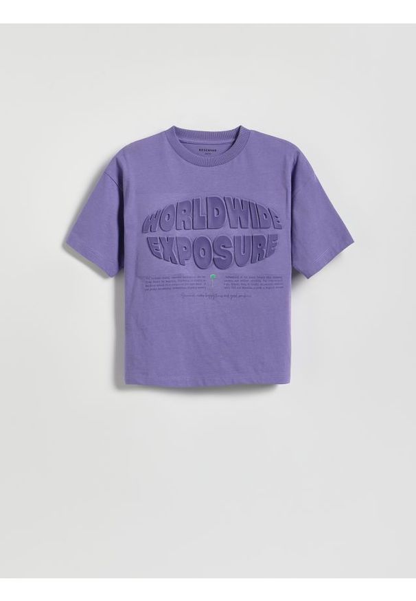 Reserved - T-shirt z nadrukiem - fioletowy. Kolor: fioletowy. Materiał: bawełna, dzianina. Wzór: nadruk