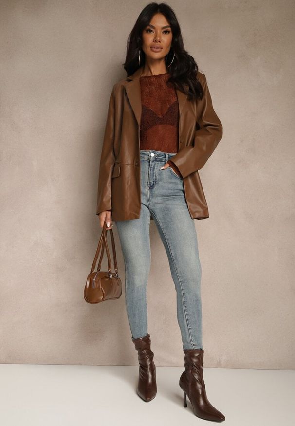 Renee - Niebieskie Jeansy Skinny Regular Waist z Bawełną Tevirsa. Okazja: na co dzień. Kolor: niebieski. Styl: elegancki, casual, klasyczny