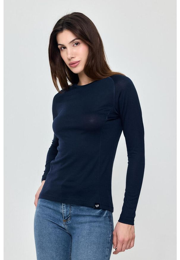 WOOLONA - Kona - Cienka Koszula z Długim Rękawem (100% Wełny Merino). Kolor: niebieski. Materiał: wełna. Długość rękawa: długi rękaw. Długość: długie. Sport: turystyka piesza