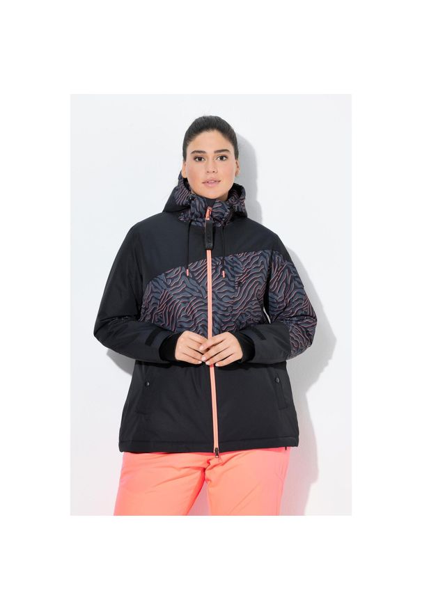ULLA POPKEN - Damskie Kurtka performerska wodoodporna dwukierunkowy zamek błyskawiczny kaptur. Kolekcja: plus size. Kolor: czarny. Materiał: poliester. Sport: turystyka piesza