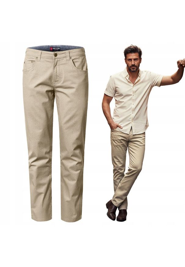 Lekkie, Bawełniane Spodnie - Wiosna, Lato - Pako Jeans - Beżowe. Kolor: beżowy, wielokolorowy, brązowy. Materiał: elastan, bawełna. Sezon: wiosna, lato