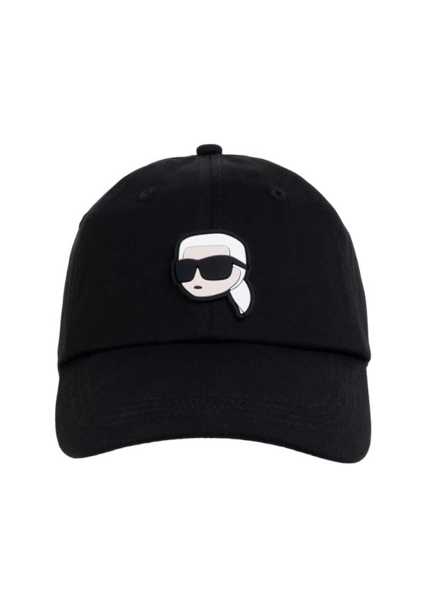 Karl Lagerfeld - KARL LAGERFELD Czarna czapka z daszkiem Ikon Cap. Kolor: czarny. Materiał: guma, bawełna. Styl: elegancki