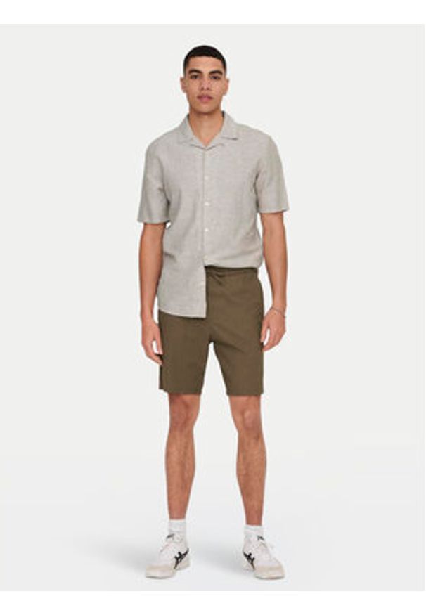 Only & Sons Koszula Caiden 22025116 Beżowy Slim Fit. Kolor: beżowy. Materiał: bawełna
