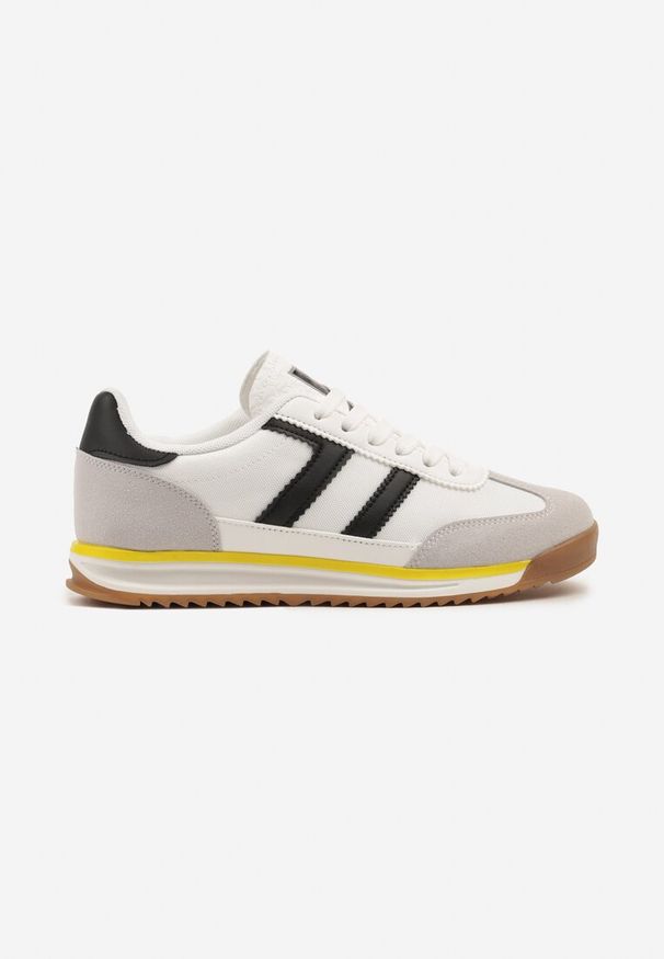 Renee - Białe Sneakersy Ozdobione Paskami Nairalina. Okazja: na co dzień. Zapięcie: pasek. Kolor: biały. Materiał: jeans. Wzór: aplikacja