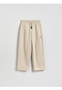 Reserved - Bawełniane spodnie wide leg - beżowy. Kolor: beżowy. Materiał: bawełna #1