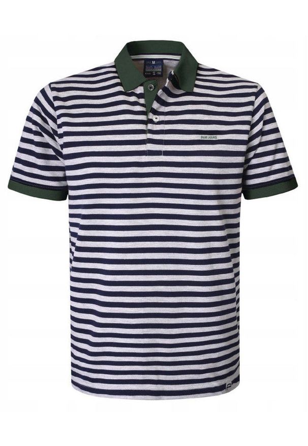Męska, Bawełniana Koszulka Polo - Pako Jeans - Zielone Akcenty, Paski. Okazja: na co dzień. Typ kołnierza: polo. Kolor: wielokolorowy. Materiał: wiskoza, bawełna. Wzór: paski, prążki. Styl: casual