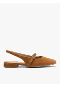 Ryłko - Rude czółenka slingback. Okazja: na co dzień. Zapięcie: pasek. Kolor: brązowy. Materiał: skóra, welur. Obcas: na obcasie. Styl: casual, street. Wysokość obcasa: średni #1