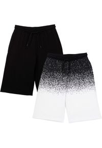 bonprix - Bermudy chłopięce dresowe (2 pary). Kolor: czarny. Materiał: dresówka. Wzór: nadruk