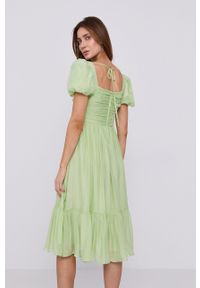 Miss Sixty Sukienka kolor zielony midi rozkloszowana. Kolor: zielony. Materiał: tkanina. Długość rękawa: krótki rękaw. Wzór: gładki. Typ sukienki: rozkloszowane. Długość: midi #3