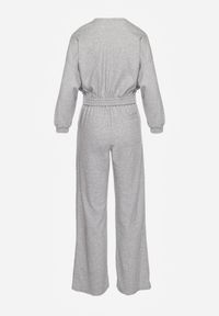 Renee - Szary Bawełniany Komplet Bluza Krótka ze Ściągaczem i Szerokie Spodnie ze Sznurkiem w Pasie Rionnea. Kolor: szary. Materiał: bawełna #6