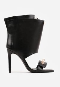 Born2be - Czarne Sandały w Stylu Botków z Ozdobnymi Klamrami Neamerephis. Okazja: na co dzień. Zapięcie: klamry. Kolor: czarny. Materiał: skóra. Wzór: gładki, aplikacja. Styl: casual #2