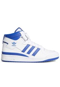 Adidas - Buty adidas Originals Forum Mid FY4976 - biało-niebieskie. Okazja: na co dzień. Zapięcie: rzepy. Kolor: biały, niebieski, wielokolorowy. Materiał: skóra, guma. Szerokość cholewki: normalna