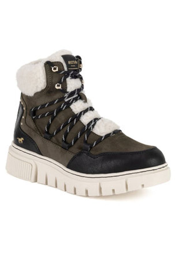 Mustang Botki 1502-602 Khaki. Kolor: brązowy. Materiał: materiał