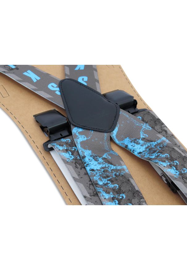Modini - Szerokie szaro-niebieskie narciarskie szelki do spodni - SKI T25. Kolor: szary, wielokolorowy, niebieski. Materiał: skóra, guma