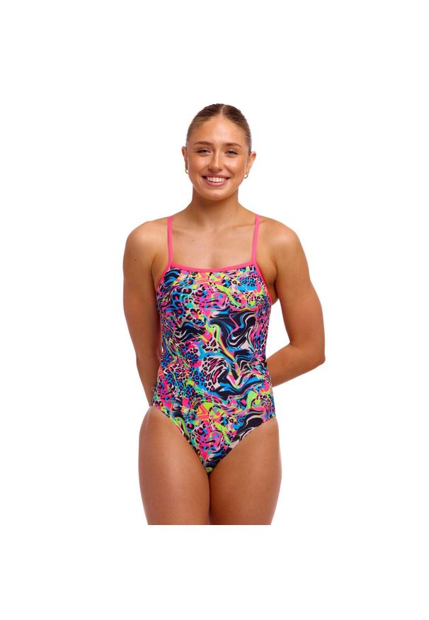 Strój do pływania FUNKITA Lolly Leopard - Single Strap. Kolor: czarny, wielokolorowy