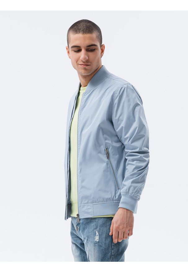 Ombre Clothing - Kurtka męska przejściowa bomberka C439 - stalowa - XXL. Kolor: szary. Materiał: poliester
