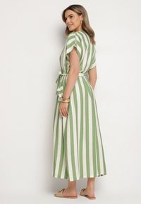 Born2be - Zielona Sukienka z Wiskozą i Paskiem w Paski Nerire. Okazja: na co dzień. Kolor: zielony. Materiał: wiskoza. Wzór: paski. Styl: casual, elegancki, klasyczny #3