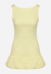 Born2be - Żółty Taliowany Kombinezon Ozdobiony Falbanką Semiriela. Okazja: na co dzień. Kolor: żółty. Wzór: aplikacja. Styl: casual, klasyczny #4