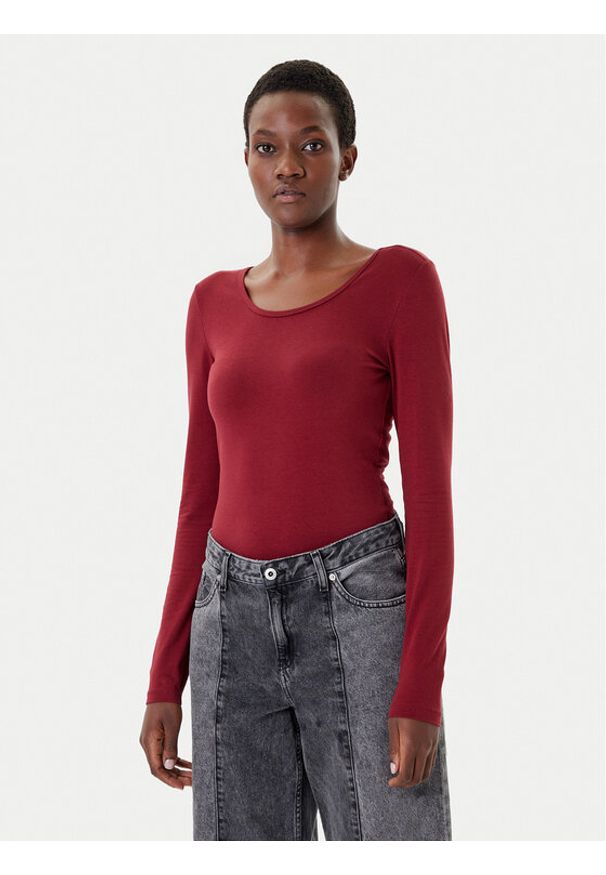 only - ONLY Bluzka Live Love 15204712 Bordowy Stretch Fit. Kolor: czerwony. Materiał: bawełna